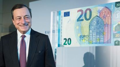 Шефът на ЕЦБ Марио Драги представя новата банкнота от 20 евро