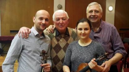 От ляво на дясно: Санджар Сапаев, проф. Михаил Пеков, Яна Зеленогорска и проф. Ангел Станков