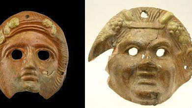 керамични театрални маски от Хераклея Синтика (ІІ-ІІІ в. сл. Хр.).