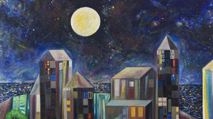 Румен Рачев, „Луна над града” – акрилни бои на платно, (фрагмент)