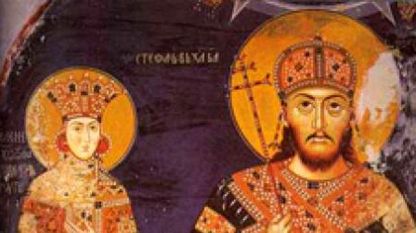 Елена, сестра на цар Иван Александър и съпруга на сръбския крал Стефан Душан (вдясно)