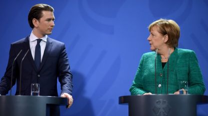 Себастиян Курц и Ангела Меркел на съвместната пресконференция в Берлин