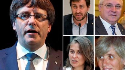 Карлес Пучдемон и четиримата министри от неговото правителство, които са в Белгия