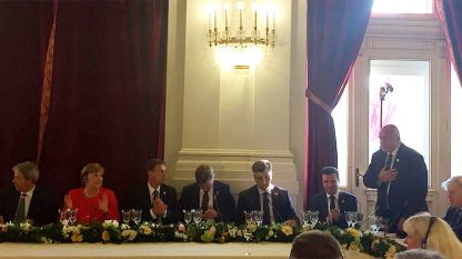 Премьер-министр Болгарии Бойко Борисов выступает перед лидерами т.н. Берлинского процесса в ходе их встречи в Триесте.