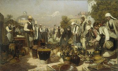 Овощной рынок в Софии (Гончарный рынок), 1917 г., худ. Антон Митов (1862–1930) 
