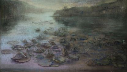 Мъгла над езерото, темпера, пастел/платно, 100/160, от изложбата 