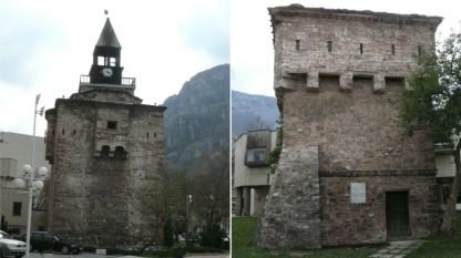 Кулата на Мешчиите (вляво) и Куртпашовата кула във Враца