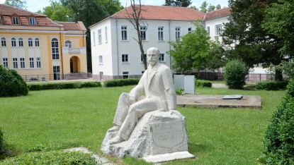 Паметникът във Вършец на директора на първата държавна баня д-р Дамян Иванов 