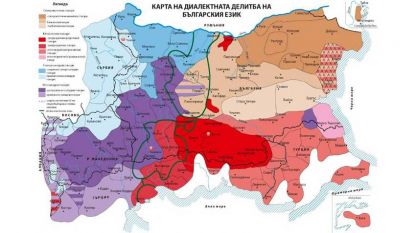 Карта на диалектната делитба на българския език на Института за български език.