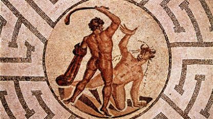 Римска мозайка, изобразяваща Тезей и Минотавъра.