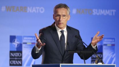 Генералният секретар на НАТО Йенс Столтенберг говори след края на първия ден от двудневната среща на върха на НАТО в Брюксел.