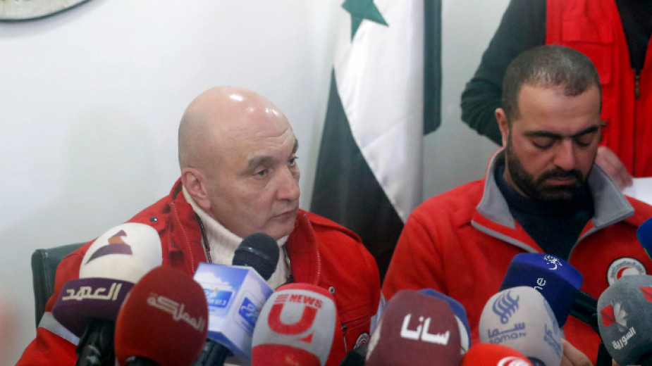Президентът на Сирийския арабски червен полумесец (SARC) Халед Хбубати дава пресконференция в Дамаск, Сирия, 7 февруари 2023 г.