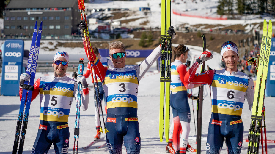 Норвежките ски-бегачи отпразнуваха тройна победа на свой терен, завършвайки на
