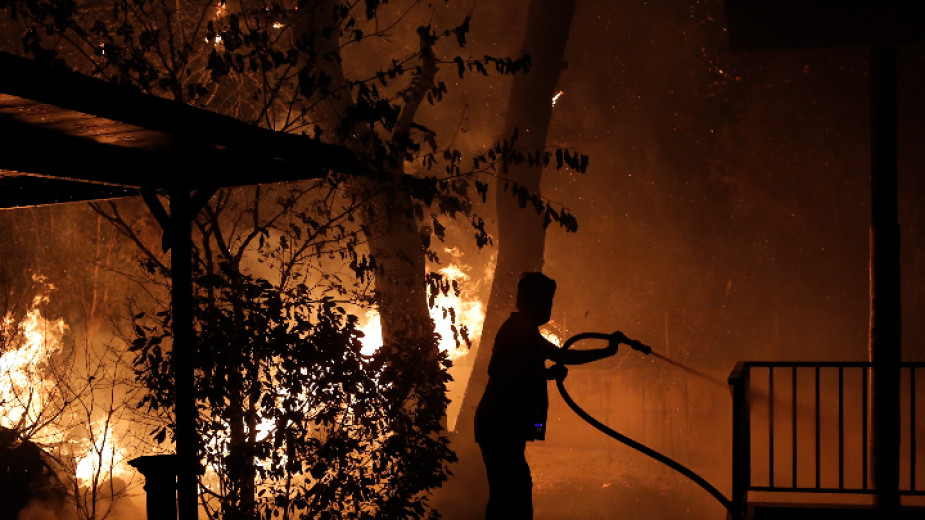 Голям пожар гори на гръцкия полуостров Халкидики. Силен вятър усложнява