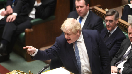 Борис Джонсън в Камарата на общините в Лондон, Великобритания, 2 февруари 2022 г.