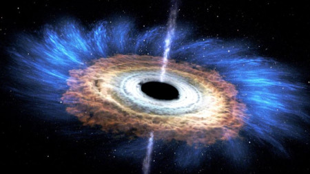 Илюстрация на разпада на звезда, попаднала в близост до черна дупка.