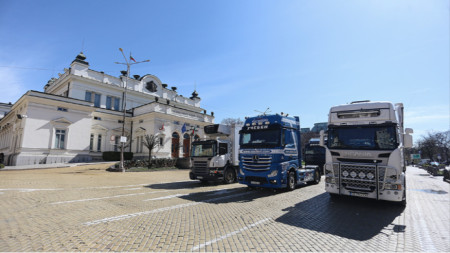 Truck drivers protested in front of the National Assembly in Sofia.