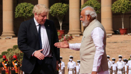 Министър-председателите на Великобритания Борис Джонсън и на Индия Нарендра Моди - Делхи, 22 април 2022
