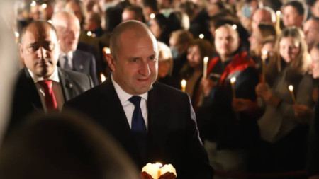 President Rumen Radev attending the Easter service at the at St. Alexander Nevsky Cathedral in Sofia. 