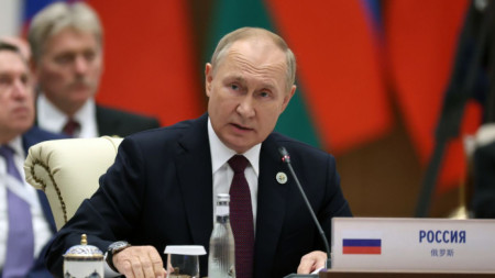 Владимир Путин на заседанието на ШОС в разширен формат в Самарканд, Узбекистан, 16 септември 2022 г.