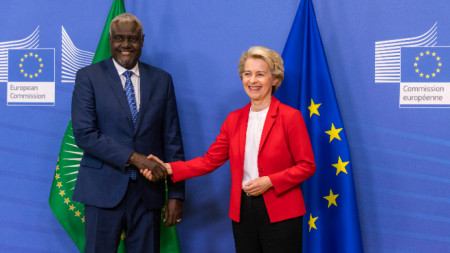 Председателят на Комисията на Африканския съюз Муса Факи и председателката на Европейската комисия Урсула фон дер Лайен в Брюксел, 28 ноември 2022 г.
