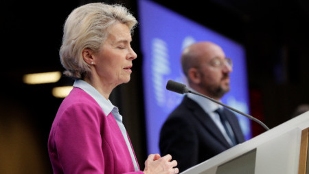 Урсула фон дер Лайен и Шарл Мишел след срещата на върха на ЕС.