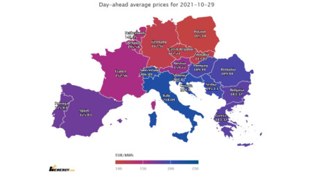 Цените на тока за петък на всички европейските енергийни борси