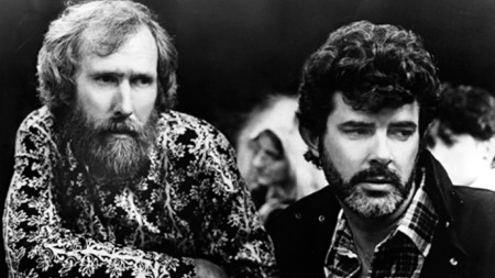 Джим Хенсън (вляво) и Джордж Лукас, 1986 г.