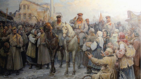 Посрещане на генерал Гурко в София на 4 януари 1878 г. Художник Димитър Гюдженов.