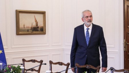 Служебният премиер на Гърция Йоанис Сармас преди първото заседание на временния кабинет, Атина, 26 май 2023 г. 