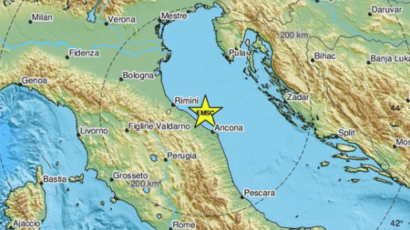 Карта: Европейско-средиземноморския сеизмологичен център.