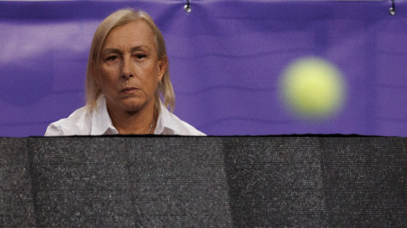 Мартина Навратилова наблюдава тенис мач от финалите на WTA на Dickies Arena във Форт Уърт, Тексас, САЩ, архив, 5 ноември 2022 г. 