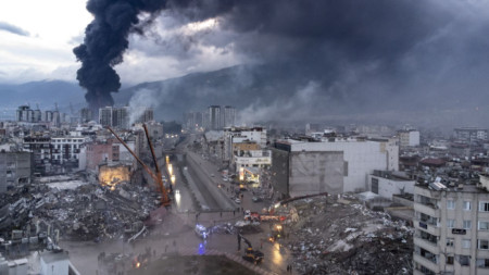 Снимка от въздуха към пострадал от земетресението район в Искендерун, провинция Хатай, Турция, 7 февруари 2023 г.