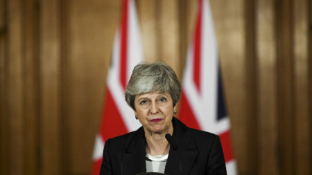 Британският премиер Тереза Мей по време на специалното си обръщение на 21 март. 