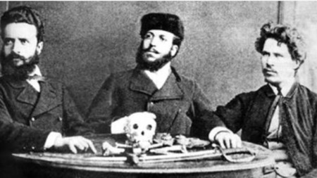 Christo Botew (l.), Iwan Drassow und Nikola Slawkow