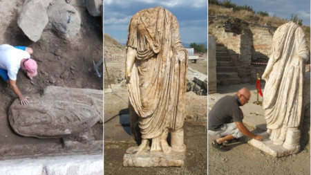 Статуята, открита по време на разкопките в Хераклея Синтика тази година от екипа, ръководен от  доц. Людмил Вагалински