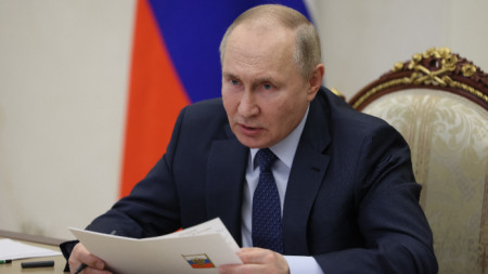 Руският президент Владимир Путин проведе годишно заседание на Президентския съвет за гражданско общество и права на човека чрез видеоконференция в Кремъл, Москва, 7 декември 2022 г.