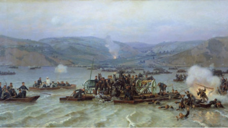 Crossing of the Russian army over the Danube at Svishtov, artist: Nikolai Dmitriev-Orenburgsky 1883
