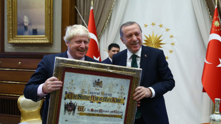 Британският премиер Борис Джонсън с турския президент Реджеп Ердоган, 27 септември 2016 г.