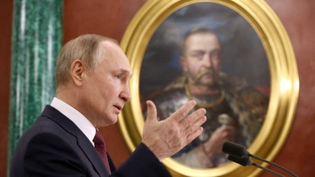 Руският президент Владимир Путин на пресконференция след заседание на Държавния съвет за прилагане на младежката политика, Кремъл, Москва, 22 декември 2022 г.