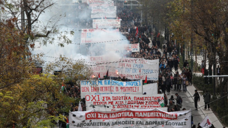 Студентската демонстрация срещу проекта за закон, позволяващ създаването на частни университети в Гърция, Атина, 25 януари 2024 г.