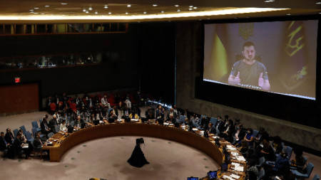 Украинският президент Володомир Зеленски се обърна към Съвета за сигурност на ООН чрез видеовръзка