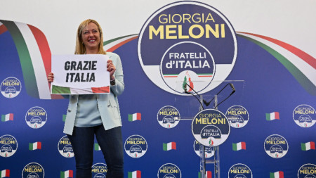 Джорджd Мелони в централата на Fratelli d`Italia в Рим, 25 септември 2022 г.