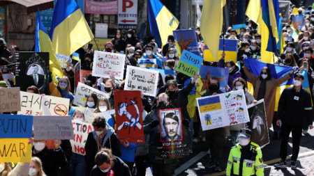 Протест в Сеул срещу руската инвазия в Украйна, 27 февруари 2022 г.