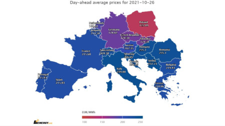 Цените на тока за вторник на почти всички европейските енергийни