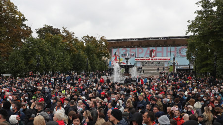 Привърженици на руската Комунистическа партия се събраха на Пушкинския площад в центъра на Москва за