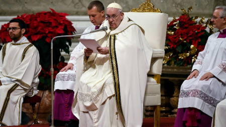 Папа Франциск по време на традиционната меса в базиликата 