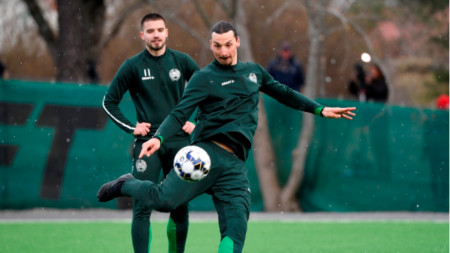 Златан Ибрахимович по време на тренировка с Хамарби.