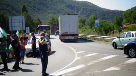 Blocked traffic on E-79 highway near Blagoevgrad