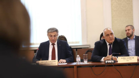 Mustafa Karadayi (L) and Boyko Borissov at the leaders' meeting called by the BSP